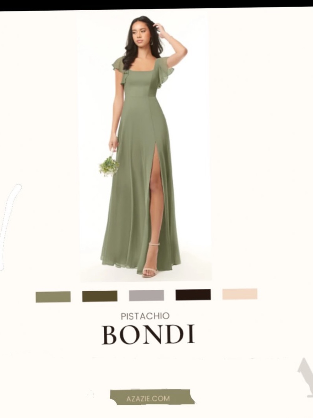 Azazie Pistachio Maxi Dress with Flutter Sleeves